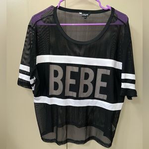 bebe Black Mesh Tee with White Accents